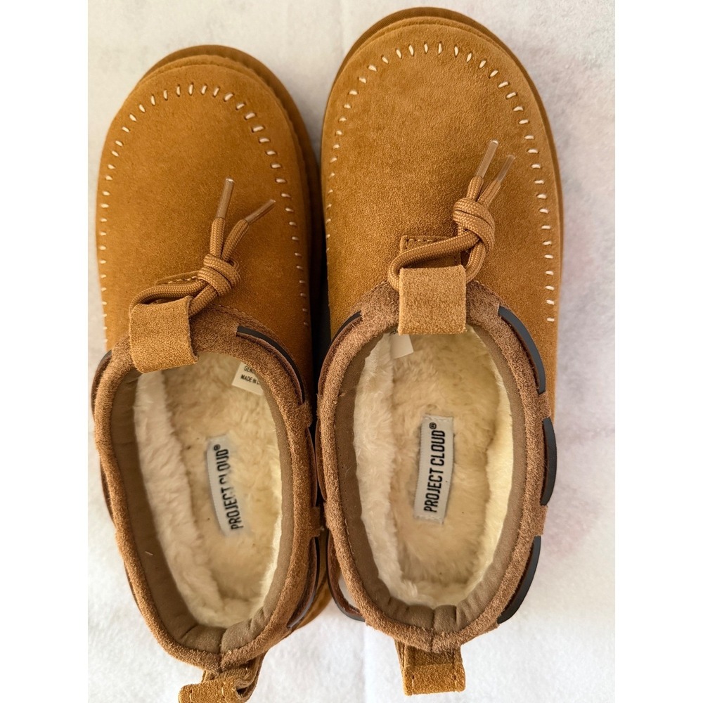Project Cloud Moccasin Slippers Womens 7.5 Timber Suede Faux Fur Lined 488